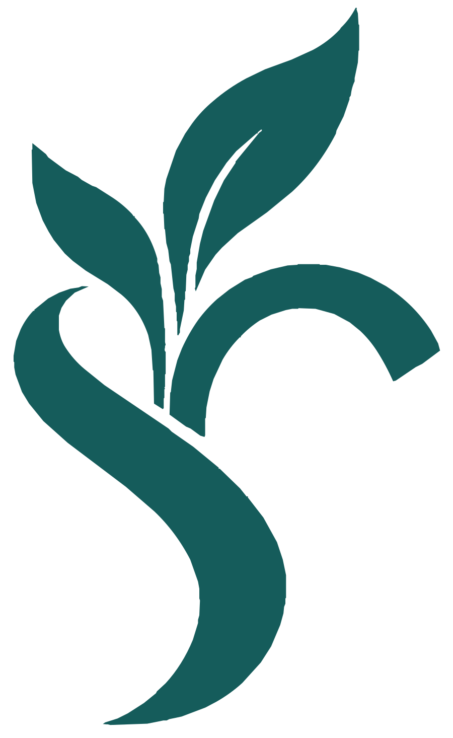 Monochrome teal mark, on light background